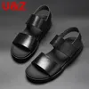 Slippers Black Calf Leather Men Sandals Sports Summer Cow leather Sanadls Male Beach Shoes Can Be wear for 10 Years 230511