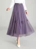 Юбки Ohryiyie Purple Floral Tulle Юбка летняя женщина элегантная мода высокая талия большая хит -линия Леди длинная макси -вечеринка