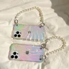 3D galvanisierte Clam Conch Shell Aurora Laser Hüllen Metall geschnitzte Perle Armbandband transparent weich stoßfest Rückseite für iPhone 14 13 12 11 Pro Max Plus