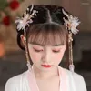 Hårklämmor Forseven Ancient Chinese Hairpins Women Girls Hanfu Dress Headwear Long Tassel Step Shake Flower Pearls Jewelry