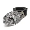 Belts Casual 3.8cm Width Waist For Men With Antique Silver Long Horn Bull Big Metal Buckle Western Cowboy Fashion Accessories