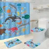 Tende Set di tende da doccia per bambini con pesci di cartone animato con tappeti Tappetino per toilette con moquette in tessuto a tema oceano subacqueo, animali marini, natura, squalo, tartaruga