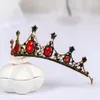 Hair Clips Vintage Red Rhinestones Crystal Wedding Crown Bridal Tiara Party Headpiece Jewelry Ornament Woman