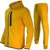 Gym Clothing 2023 Polyester Man Sportswear Suit 2 Pcs Tech Solid Color Men Tracksuit With Hoodie And Pant Yoga Training