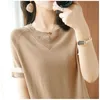 T-shirt femme glace soie à manches courtes t-shirt femme version coréenne patch ample veste de travail creux femmes tricot 230511