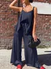 Women's Two Piece Pants Women Summer Matching Sets Casual 2 Piece Pant Suits Spaghetti Strap Camisole Tops Wide Leg Elastic Waist Long Trousers T230512