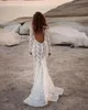 Robes de mariée sirène Boho Beach dentelle manches longues robe de mariée sur mesure robes de mariée dos nu