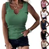 Camisoles Tanks 2023 Summer Fashion Ajustement Serré Fileté Casual Col En V Sans Manches Gilet T-Shirt Femmes Plus La Taille Débardeurs Femme Vêtements