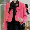 Kurtki damskie przemysł ciężki tweed krótki płaszcz spleciony różowy piersi kwadratowa kurtka kołnierzowa luksusowy top biały koreański 2023 jesień