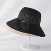 Chapéus largos da borda Mulher mulher à prova de vento Sun Beach Hat Girls Outdoor de 12 cm Viseira Bucket Feminino Panamá de algodão dobrável