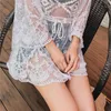 Sarongs Sexy Lace Beach Tops Women Black Elegant Chiffon Top White Fashion Transparent Tunic Beachwear Short Dress Summer 2023 SwimmingSaron