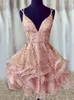 Party Dresses Sparkly Homecoming For Women 2023 Vestido Fiesta V Neck Short Lace Prom Gowns With Corset Back Sexy Cocktail Dress