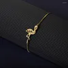 Bracelets de link delicado zircão de zircão leão de golfinho flamingo para homens homens aço inoxidável cor de ouro meninas pulseira de peixe