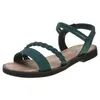 Sandálias femininas fuckle casual fivela de estilo roma sapatos de verão rebanho de moda tecida de pé aberto banda estreita praia 230512