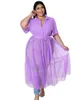 Robes de grande taille chemise col rabattu à manches courtes blanc taille haute Patchwork Midi Tulle tenues pour les femmes robes de soirée décontractées