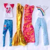 Fashion Doll Clothes Tops Pants Free Shipping Kids Toys Dolly Accessories Dress For Barbie DIY Christmas Present Child Game