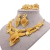 Серьги ожерелья установите женские ювелирные украшения роскошные воротнички кольцо цветок 24k Аравия Дубай Африканский свадебный традиционный подарок