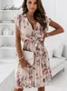 Two Piece Dress Woman Floral Print Dress Summer Fashion Spaghetti Strap Off Shoulder Sleeveless Dresses Holiday A-Line Mesh Fabric Vestidos 230512