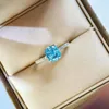 Cluster Ringe Luxus Weibliche Natürliche Aquamarin Stein Ring Echt 925 Sterling Silber Verlobung Kristall Solitaire Hochzeit Für Frauen