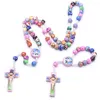 Pendentif Colliers Enfants Mignons Coloré Polymère Argile À La Main Croix Chapelet Collier Perles De Prière Religion Christianisme Bijoux Accessoires