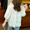 Blouses pour femmes 2023 été femmes broderie douce épaules dénudées en mousseline de soie Blouse élégante bouffée demi manches hauts lâche chemise décontractée Blusas 26611