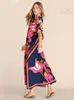 Badkläder Long Kaftan Bohemian Tryckt Bikini Coverups Sexig Vneck Half Sleeve Maxi Dress Tunic Women Beach Wear Swim Suit Cover Up Q1333