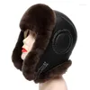 Bérets hivernaux pour hommes naturaux Rex Fur Hat à ushanka Cap russe Homme Ski Caps de ski de mouton cuir