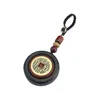 Keychains Natural Ebony Red Sandalwood Wood Rotatable Copper Pendant Keychain Chinese Emperor Money Lucky Charm Ancient Coin 1pcs Pendan