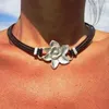 Choker Creatieve Vintage Legering Lotus Bloem Hanger Kettingen Voor Vrouwen Boheemse Multi-layered Waxed Touw Party Vakantie Sieraden