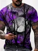 RUKAS Universal T-shirt Shirt Moon T-shirt Graphic Printing Neck Cut Wine Blue Purple Yellow Red 3D Printing Halloween Casual Short Sleeve Printing Clothing