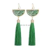 Dangle Chandelier New Bohemian Crystal Tassel Boucles d'oreilles Noir Blanc Bleu Rouge Vert Soie Tissu Longue Goutte Glands Pour Les Femmes Dhgarden Dhowz