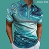 Мужские летние рубашки Polos Европейская и американская модная цифровая печатная рубашка стиля на молнии s 230511