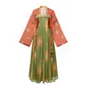 Vêtements ethniques Robe Hanfu Broderie de style chinois Chemise rouge en soie Jupe verte Banquet de la dynastie Tang Vient des tenues de danse classique DQL7454 G230428