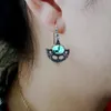 Dangle Boucles D'oreilles 925 Rétro Thai Argent Géométrique Creux Conception Pendentif De Mode Ovale Turquoise Pour Les Femmes Parti Déclaration Bijoux