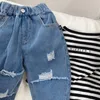 Jeans Baby Girl Boy Cotton Pocket Denim Pant Spring Herfst Kind Midden Taille Jeans Solid Color Casual Trouser Babykleding 12m-10y 230512