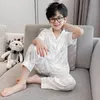 Pajamas Fashion Bird Girl Boy Plaid Silk Pajamas Set Coatpant 2pcs Spring Summer Autumn Toddler Todens Child Homewear ملابس الأطفال 3-16y 230511