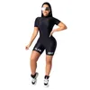 Jumpsuits voor dames rompers Letter Print Korte mouw Mock Neck Casual Summer Playsuit Women 2023 Outfit Biker Sportwear Jumpsuit Night Deel