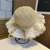 Brede rand hoeden kinderen hoed meisje stroming zomer zonbescherming klein 52 cm 54 cm kanten schattige luxe band strandkoepel sombreros de mujer