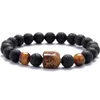 STRAND NATUURLIJKE STEEN SCHRAAGBELEIDEN VOOR MANNEN Paren Obsidiaan Tiger Eye Boeddha Hoofd Buid Energie Zwart Lava Bracelet Male genezing Reiki