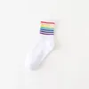 Chaussettes Femme Instime Unisex Stripes Mid Men Harajuku Colorful Funny 100 Cotton 1 Pair Kawaii Rainbow