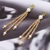 Kolczyki dla kobiet modna biżuteria naturalna perłowa kryształowy wisiorek z frędzl