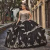 Black Quinceanera klänningar pärlor paljetter applikationer prinsessan prom söt 16 klänning snörning korsett vestidos de 15 anos