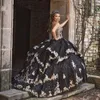 Schwarze Quinceanera-Kleider, Perlen, Pailletten, Applikationen, Prinzessin, Abschlussball, süßes 16-Kleid, Schnürkorsett, Vestidos de 15 Jahre