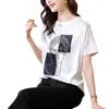Frauen T -Shirt Sommer T -Shirt Frauen Kurzarm Oneck Designer Korean Mode Nylon Baumwolle Freizeitdruck Lose Tees Houthion 230511