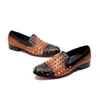 British Style Night Club Round Toe Flats Shoes Rivet Patchwork Casual Shoes Fashion Cow Leather Man Prom Loafers Shoes