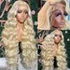 Pervian Hair 40 inch 613 Honey Blonde Color Wig 13x4 HD الشفافة الشفافة الدانتيل الأمامية للنساء