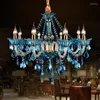 الثريات Milan Blue Chandelier لأغرفة غرفة الطعام قلادة Crystal Home Lighting Restaurant Bar Bar Light Bell Lamps Lampadario