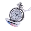 Pocket Watches 6078Trend Retro Flag Pattern Printed Open Cover Watch с Chain Ladies Kids AccessoriesPocket