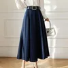 Skirts DFRCAEG Women Denim Skirt Long 2023 Summer Blue Black High Waist A Line Casual Jean With Belt Jupe Longue Faldas Largas