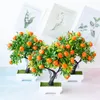 Decorative Flowers Emulated Bonsai Tree Faux Flower Pots Indoor Potted Orange Artificial Fruit Desk Topper